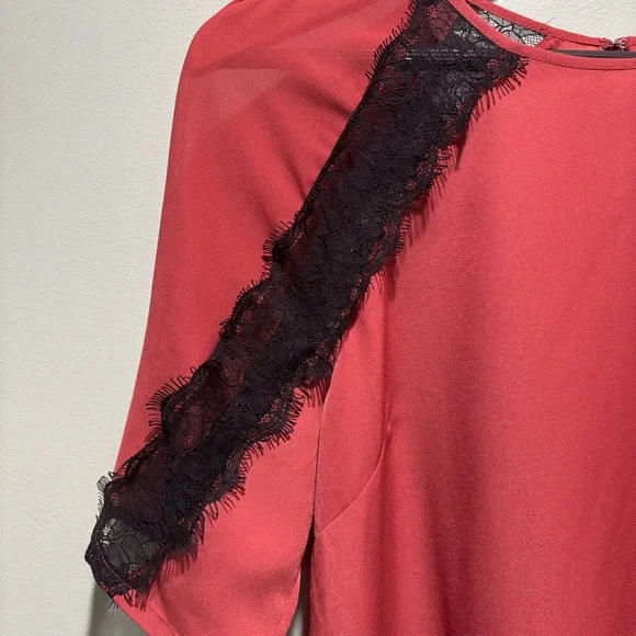 Reiss Lace Inset Rust Ariel Top sz 8 Satin Feminine Fall Office Dainty Raglan - Picture 7 of 9